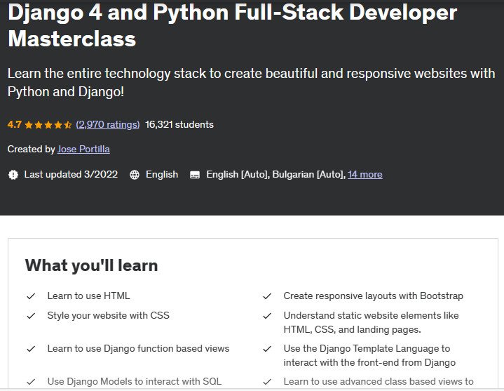 Django 4 and Python Full-Stack Developer Masterclass